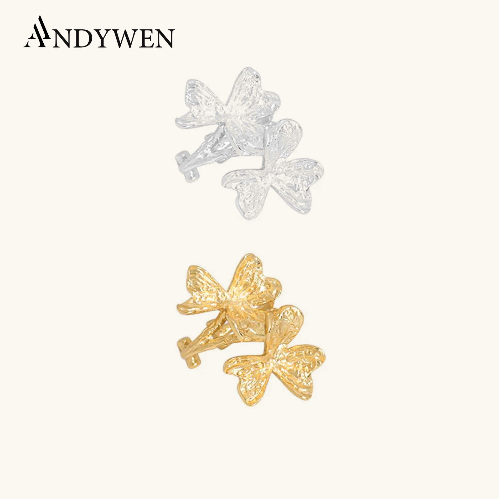 Ear Cuff No Piercing - ANDYWEN 925 ayar gümüş düz çiçek