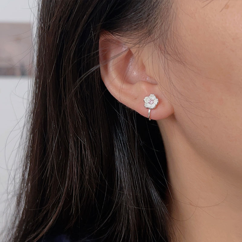 Ear Cuff No Piercing - 925 Ayar Gümüş Parlak Pembe/Mor CZ