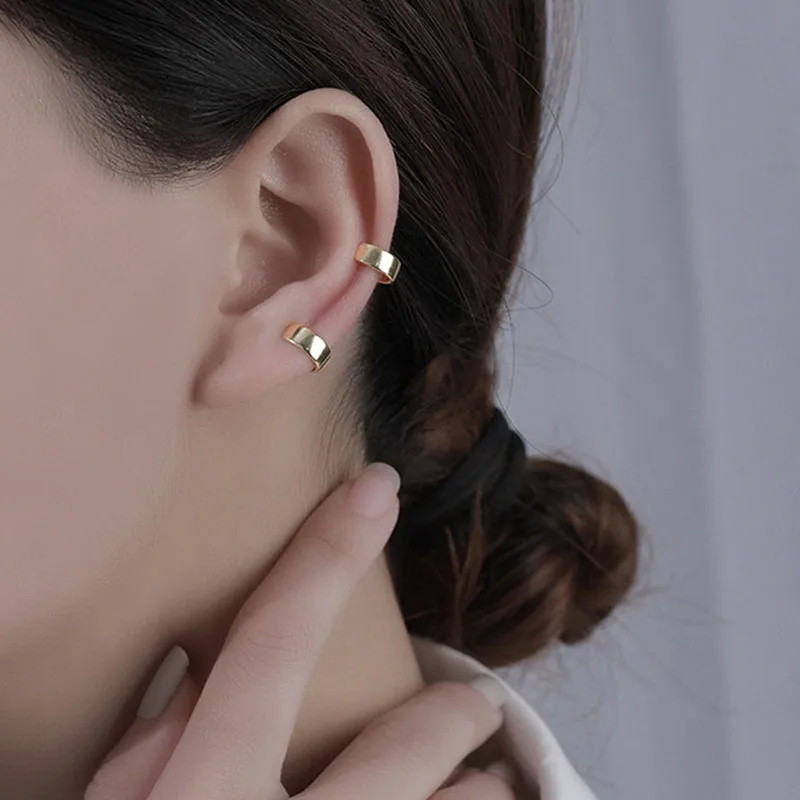 Ear Cuff No Piercing - 925 ayar gümüş geniş pürüzsüz yüzey